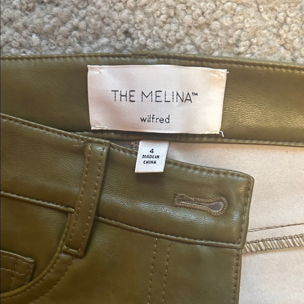 Wilfred Olive Green Straight Leg Faux Leather Pants - Picture 2 of 3